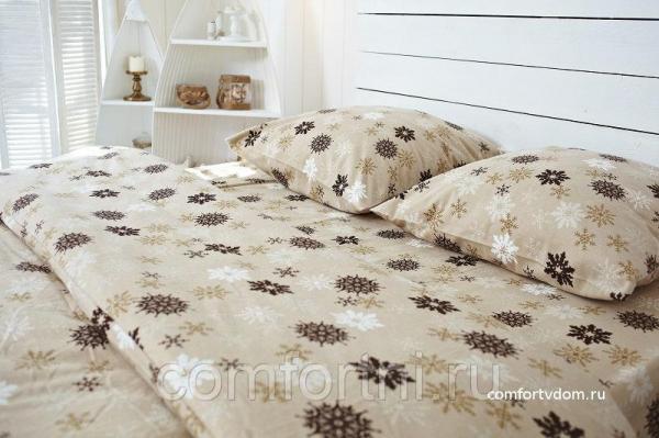 Постельное бельё фланель Снежинка бежевая (1. 5 сп. ,  50х70) — фото 2